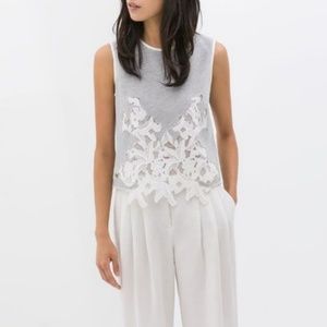 ZARA LACE FRONT SHEER ABSTRACT LACE Cropped TOP NEW